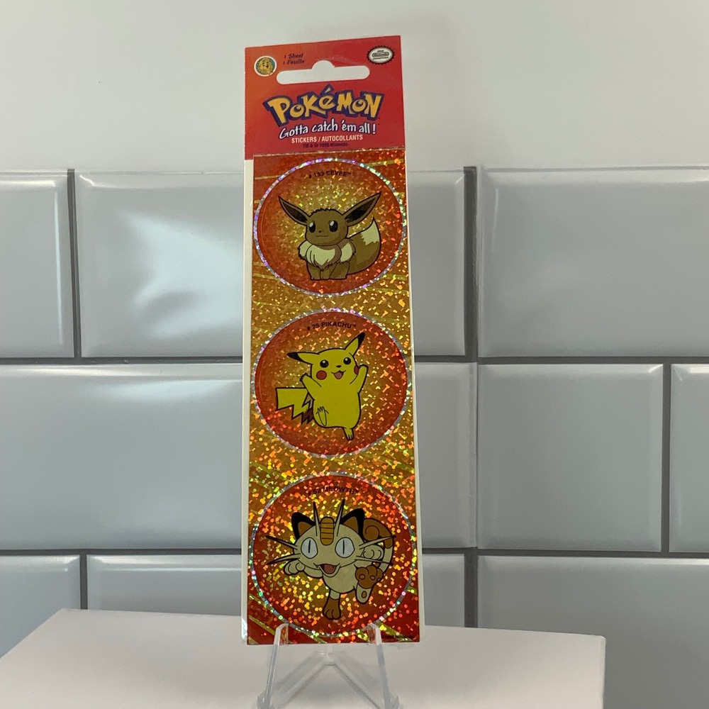 Vintage 1999 Sandylion Pokemon Sticker Sheet Holographic Eevee Pikachu Meowth